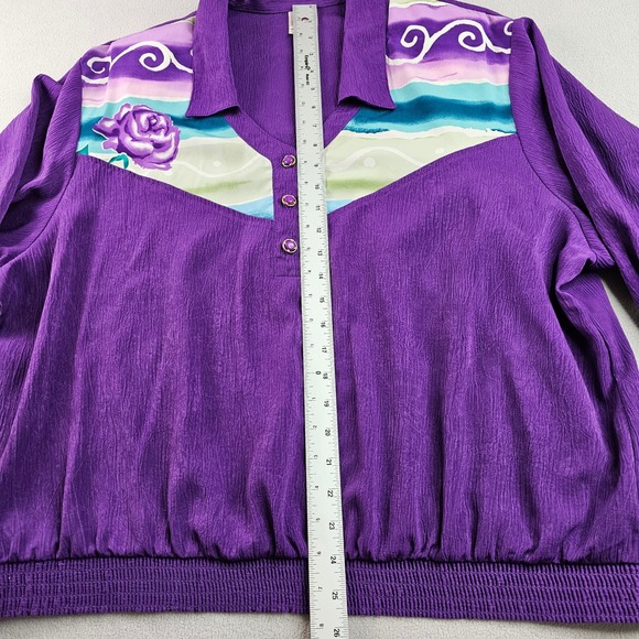 GW Division of Graff Blouse Women Size 2X Purple Floral Western Style Pullover - Picture 2 of 10